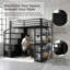 Grand lit mezzanine en métal avec rangement, tablettes, armoires et garde-robe