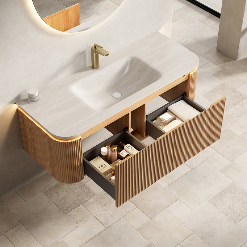 Meuble-lavabo élégant avec meuble-lavabo en bois et lavabo intégré pour les salles de bain modernes