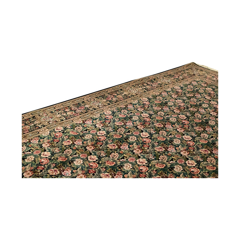 Tapis rose / brun / vert noué à la main de haute qualité