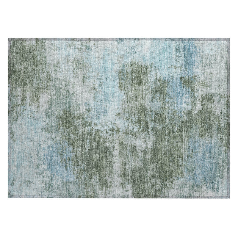 Machine Washable Indoor/Outdoor Xhevrie Sage Rug, Rectangle 1'8" x 2'6"