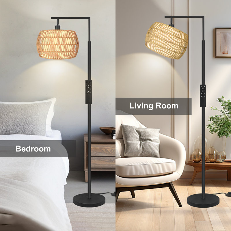 Floor Lamp With Remote Control, Dimmable Bulb Included, Black