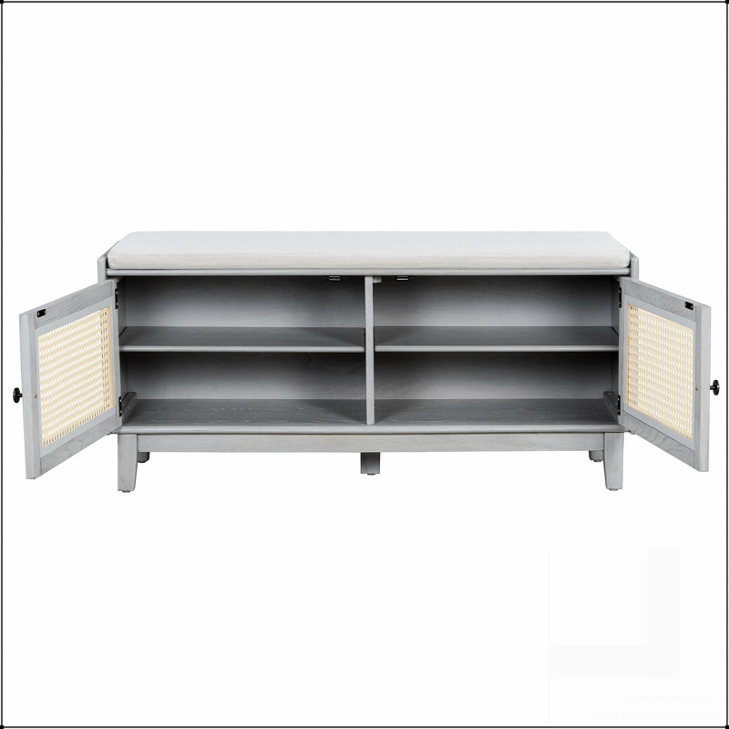 Banc d'entrée en rotin avec rangement Boho, Gris délavé