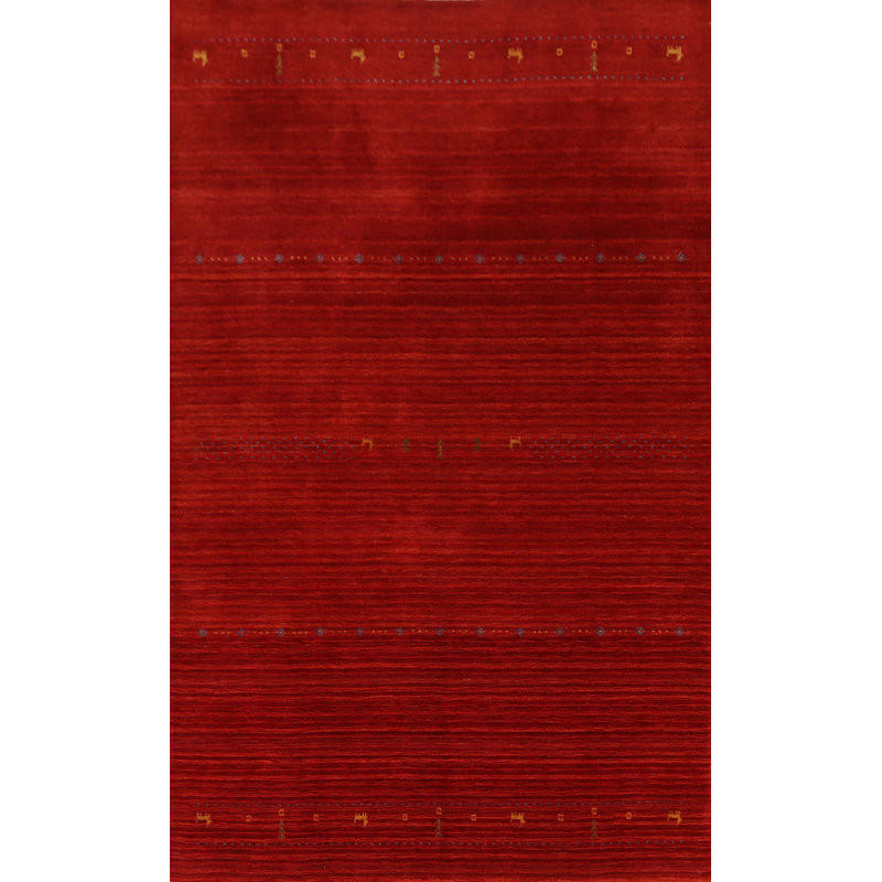 Tapis rouge en laine noué à la main de conception unique 6 pi 8 po x 9 pi 7 po New Age