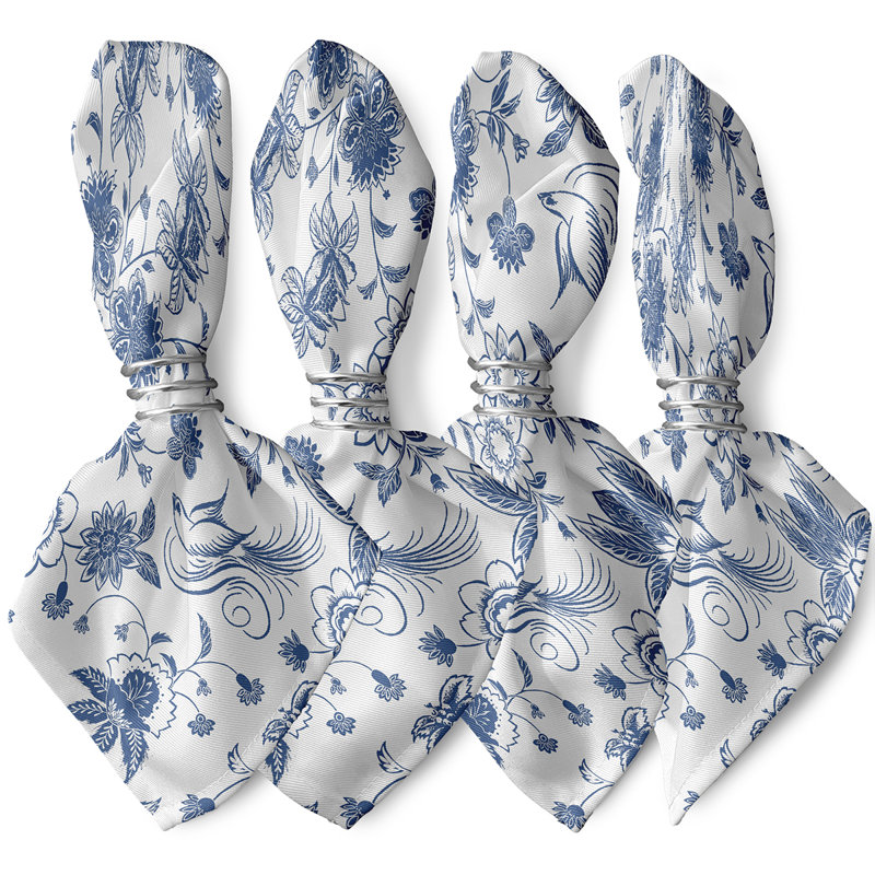 Aspacio Polyester Floral Square Napkin, Blue