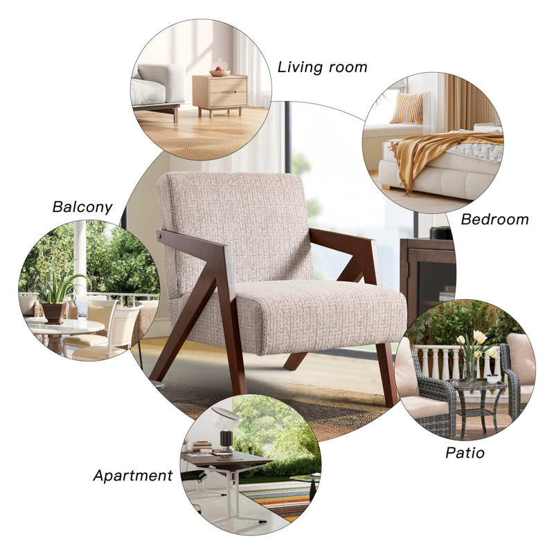 Chaise d'appoint moderne 30,5 po avec accoudoirs souples et pieds en bois massif (ensemble de 7), Beige