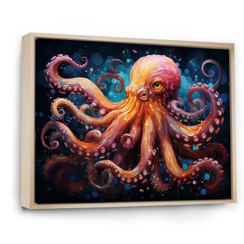 Octopus Expressionist Abyss II sur toile, Cadre naturel flottant, H 30 po x l 40 po
