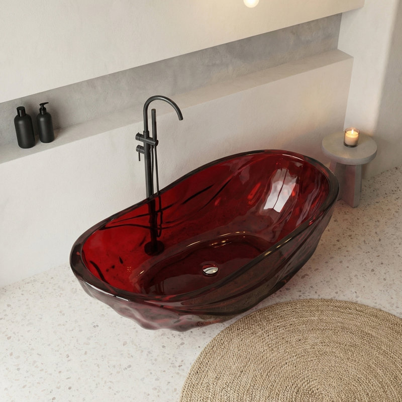 67" Freestanding Transparent Solid Surface Resin Stone Bathtub with Polished Chrome Pop Up Drain