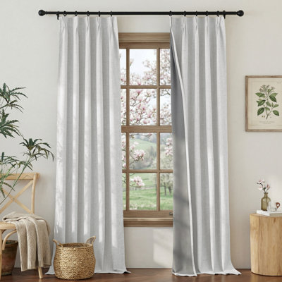 NICETOWN 100% Blackout Linen Curtains for Bedroom, Pinch Pleated Rustic Linen Weave Window Treatments Thermal Insulated Drapes Sound Reducing for Living Room/Playroom, 2 Panels