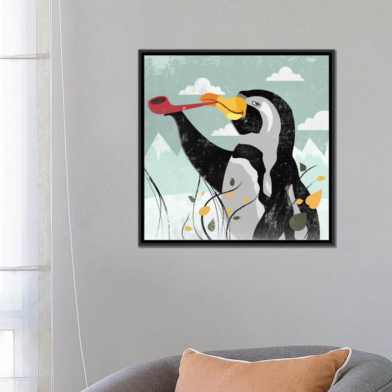 « pingouin à la toile », impression sur toile, H 18 po x l 18 po x P 1,5 po, Toile avec cadre noir, Pas de tapis