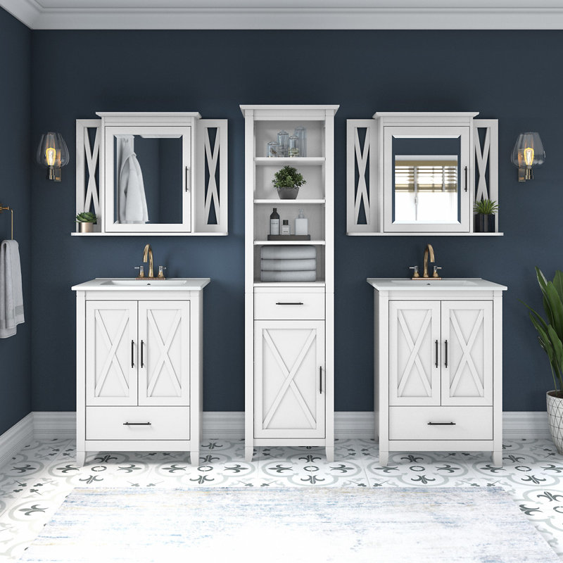 Edion Double Bathroom Vanity with Ceramic Top, White