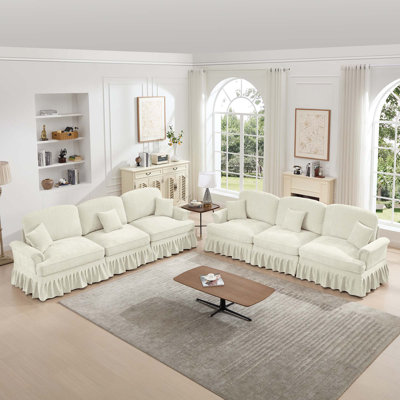 Ensemble de canapé modulaire classique 2 pièces avec accoudoirs évasés, volants amovibles et pieds fuselés pour un décor de salon polyvalent et élégant