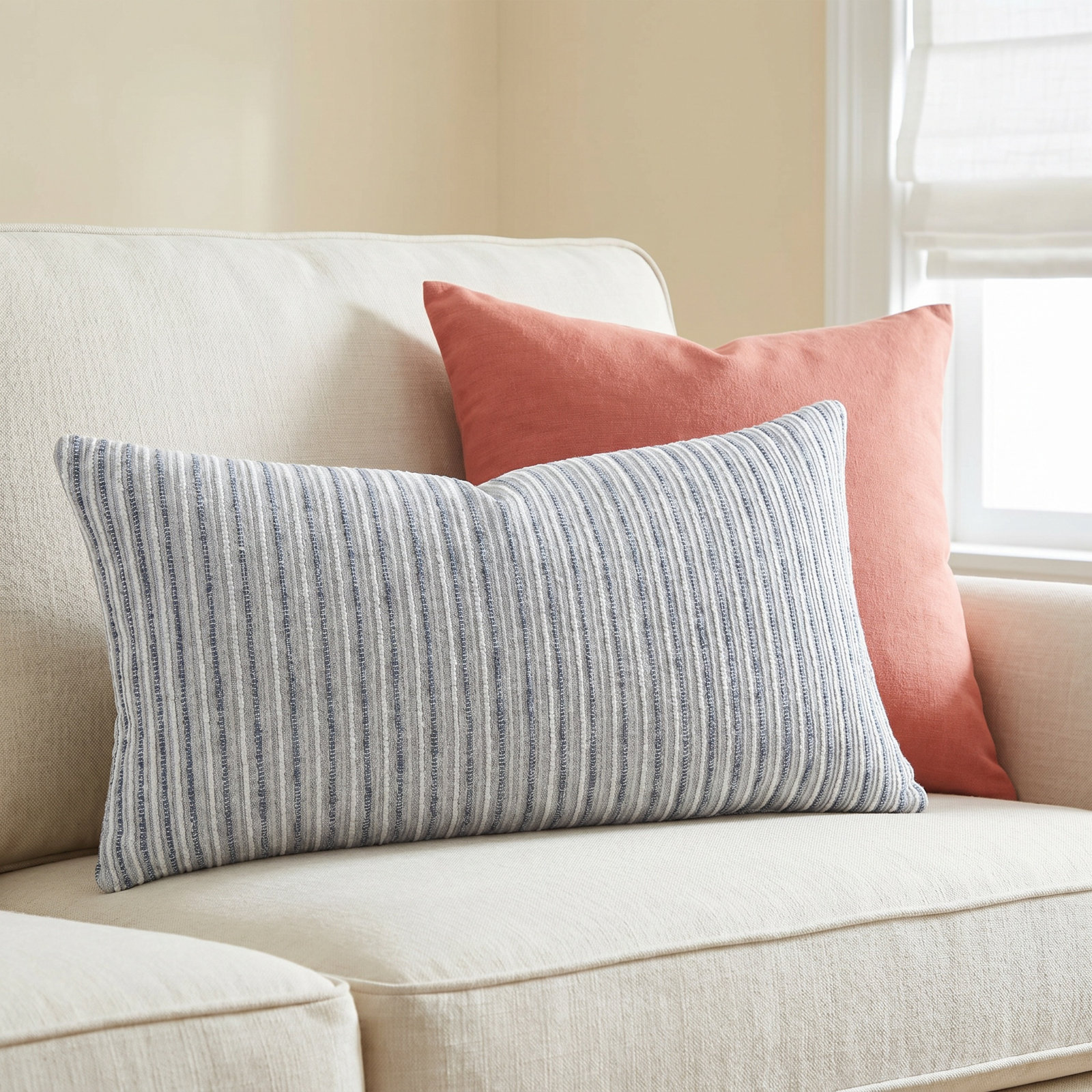 Leifsson Striped Cotton Lumbar Throw Pillow, Light Blue