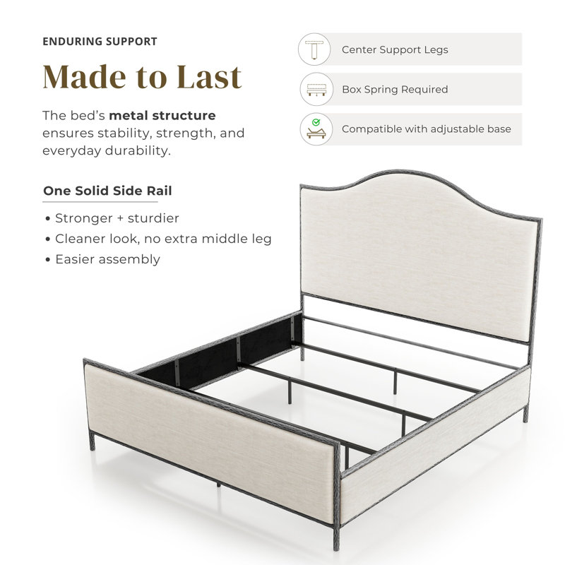 Lalia Modern Upholstered Hammered Metal Camelback Bed, Matte Gray, Queen