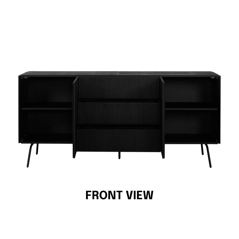 Sideboard Drawers Buffet Cabinet with Groove Design and Metal Legs, Storage Cabinet for Living Room, Dining Room, and Entryway, Effortless Assembly