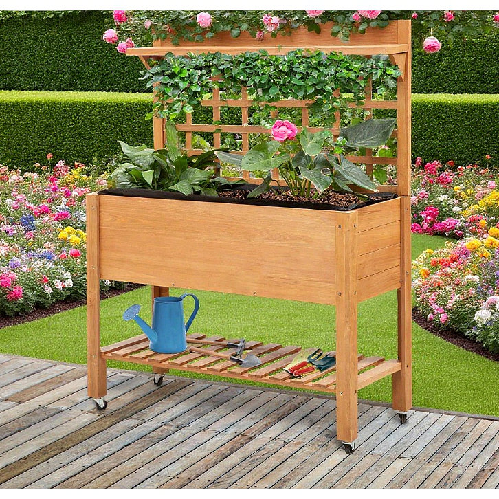 Elevated Garden Raised Bed Solid Wood Planter Flower Herb Boxes
