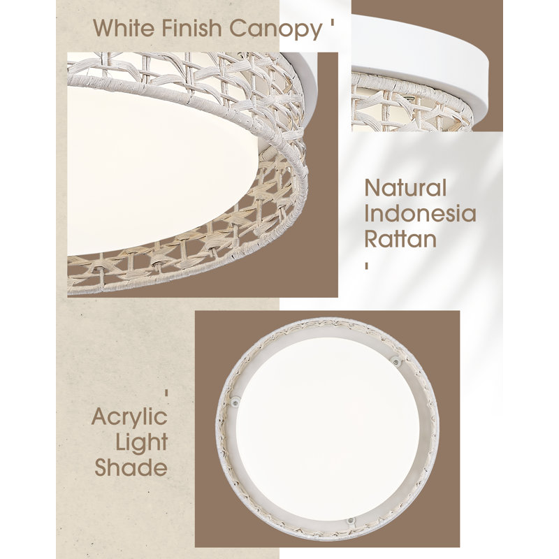 Traeven LED Flush Mount, 2.75" H x 15.7" W x 15.7" D, White, White