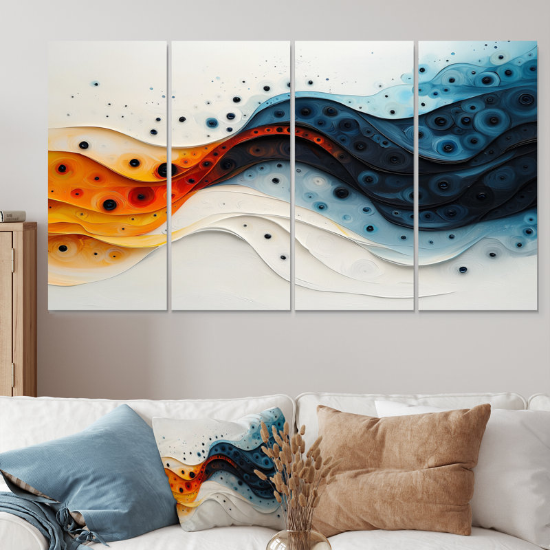 Nusrant - Abstract Spirals Wall Art - Art mural moderne sur toile, H 32 po x l 64 po, 4