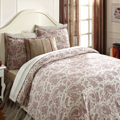Kensington Linen Paisley Breathable 3 Piece Coverlet with Sham Set