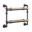 Étagère murale à 2 niveaux, tube en métal, chêne, noir sableux, aspect de conduite d'eau, espace, étagère de décoration de bureau, design, rangement à la maison