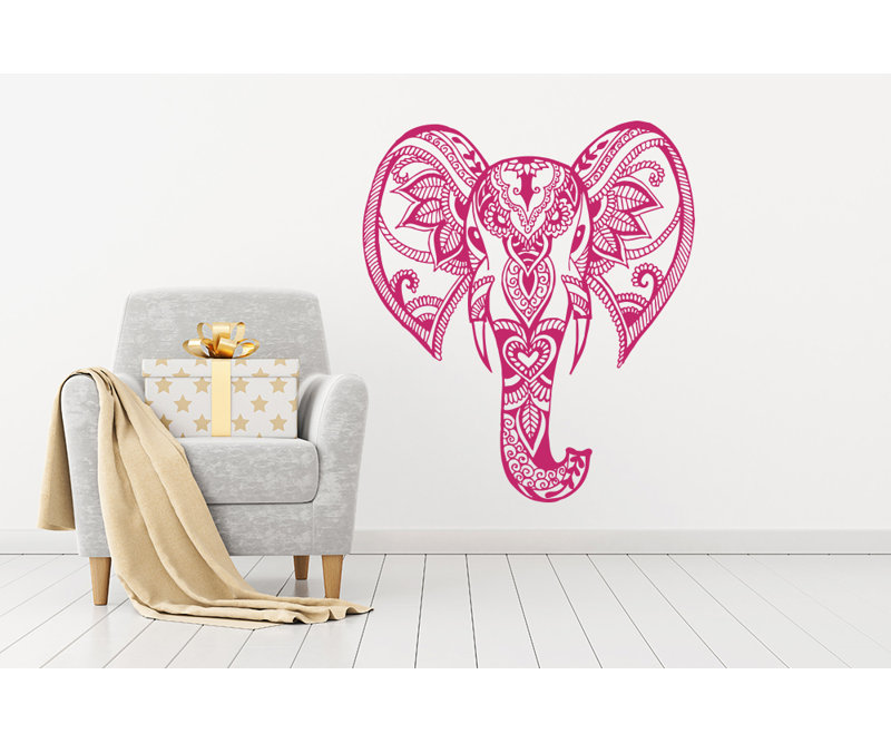 Décalcomanie murale éléphant mehndi Yatton, Rose vif