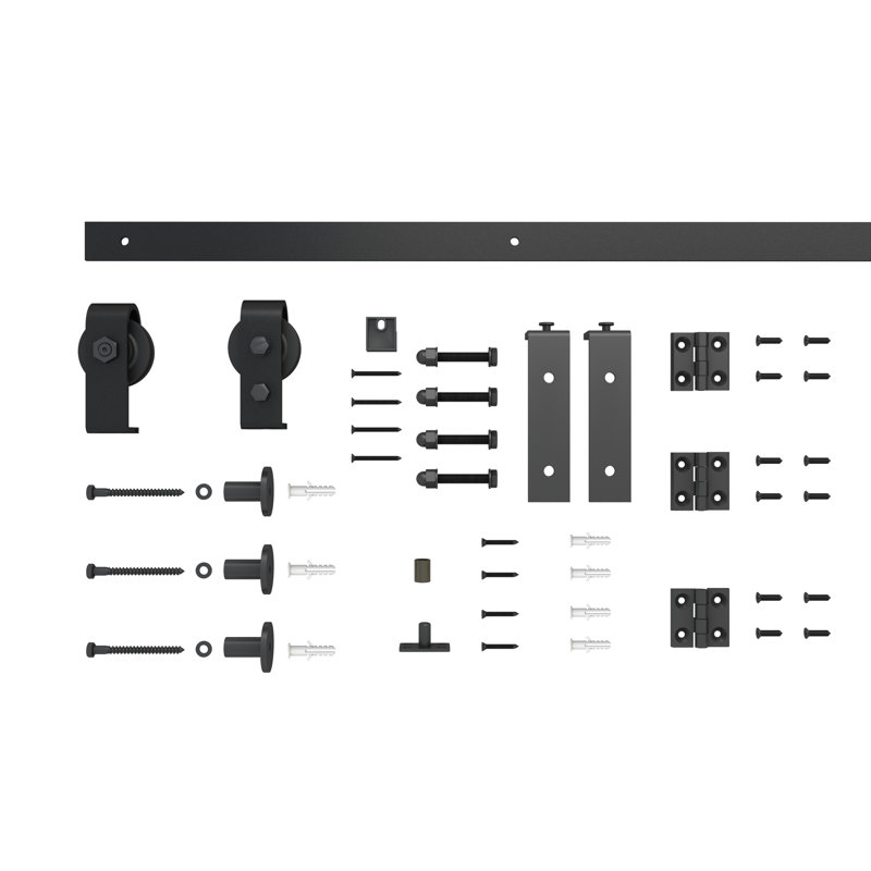 Weather Gray Stained Solid Pine Wood Bi-Fold Barn Door with Hardware Kit