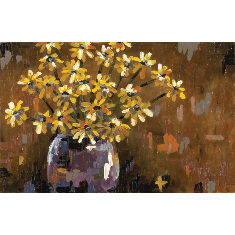 Flowers in Brown Vase - Painting Print, Black Floater Framed, 81 cm H x 122 cm W