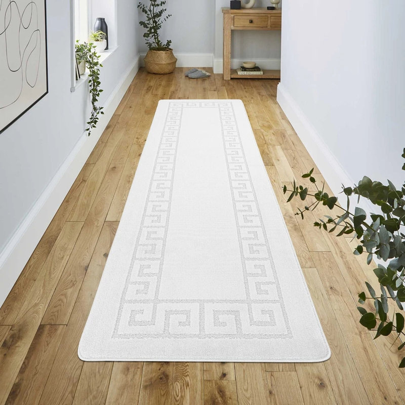 White Non Slip Rocco Area Rugs & Runners – Luxury Living Room Carpet, Bedroom Rug, Kitchen Floor Mat & Hallway Door Mat