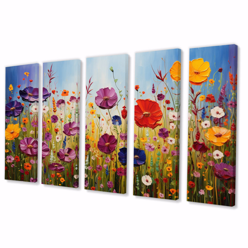 «Abstract Wildflowers», reproduction d'art sur toile - 5 panneaux égaux