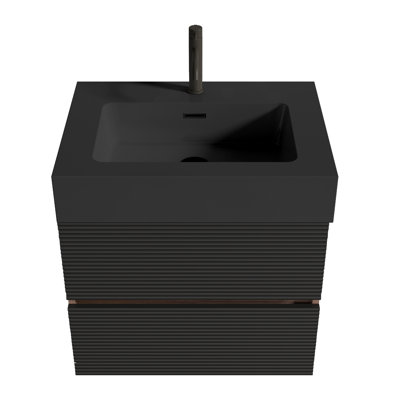 Meuble-lavabo 24 po avec lavabo en quartz noir mat et tiroirs noirs doux