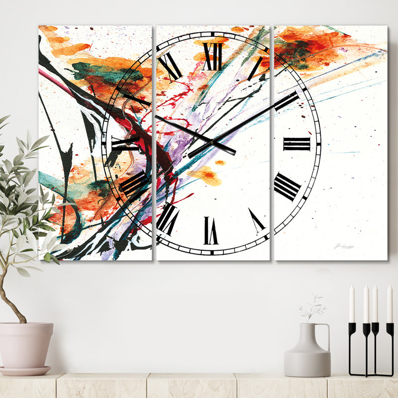 Abstract Handpainted Orange Flowers - Traditional wall clock