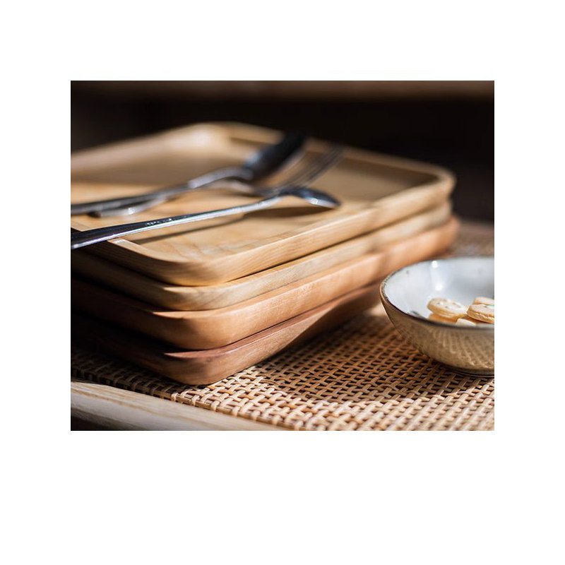 Natural Wood Plate Serving Tray, Beige Wood, Rectangle, 7.8" W x 11.8" D x 0.7" H