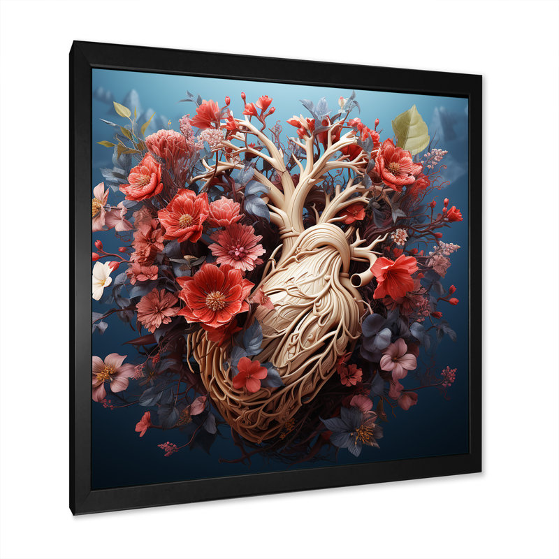 «Heart», Illustration en double - Impressions sur toile abstraites_105682, H 16 po x l 16 po x P 1 po, Cadre photo noir