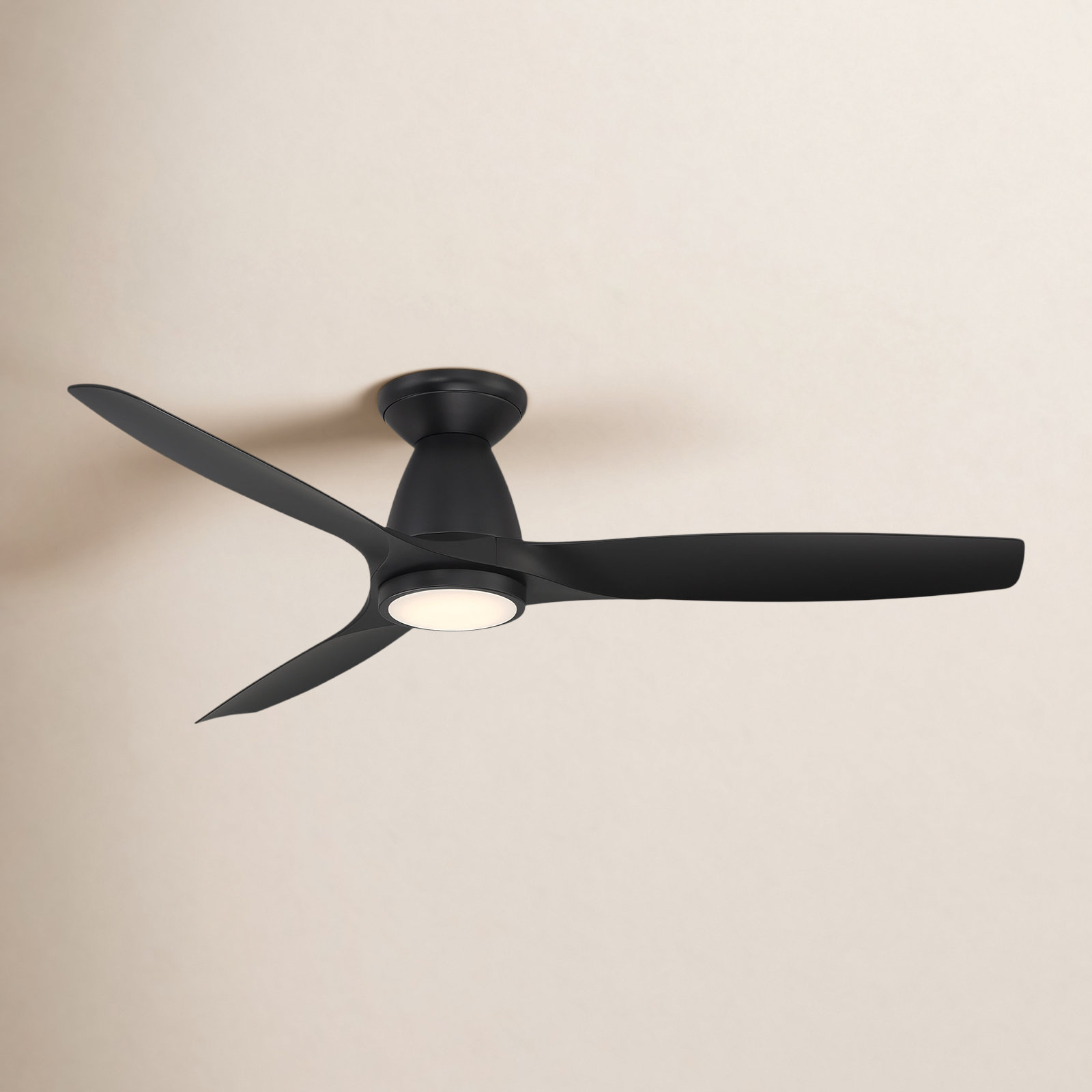 Skylark 54" 3 - Blade Outdoor LED Smart Flush Mount Ceiling Fan with Remote Control and Light Kit Included , Matte Black