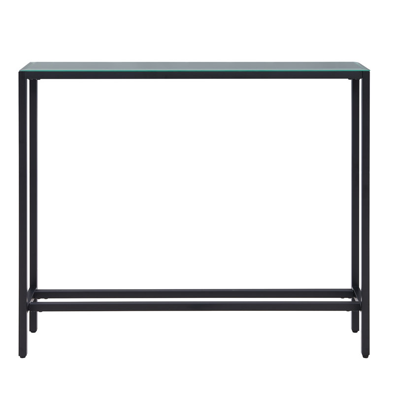 Console étroite et longue avec plateau en miroir Lathem, Noir, H 30 po x l 36 po x P 8 po