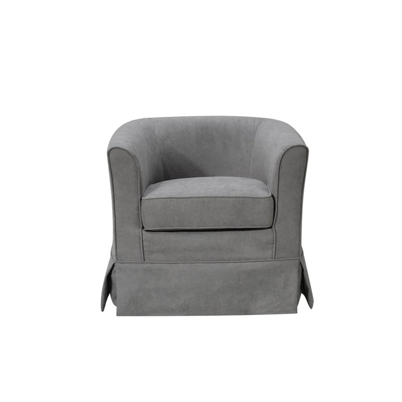 Chaise pivotante en tissu gris avec base à jupe et siège en mousse de style 28 po, coussin complet de 27,6 po de largeur