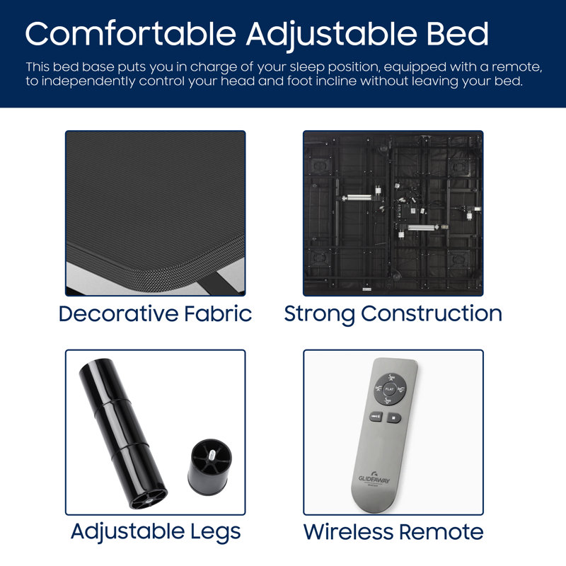 Base de lit réglable Beverly avec position programmable, inclinaison de la tête et du pied, télécommande sans fil, Très grand