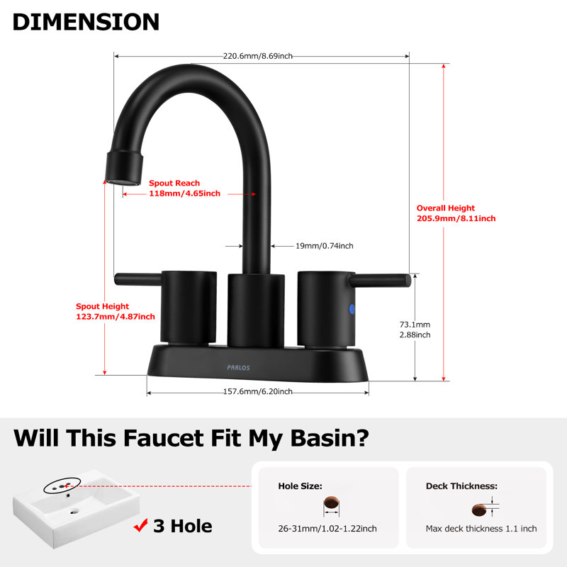 Robinet pour salle de bain 2 poignées Centreset, Noir mat