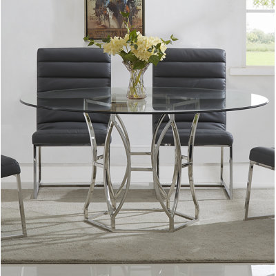 Lofton Round Glass Top Metal Base Dining Table