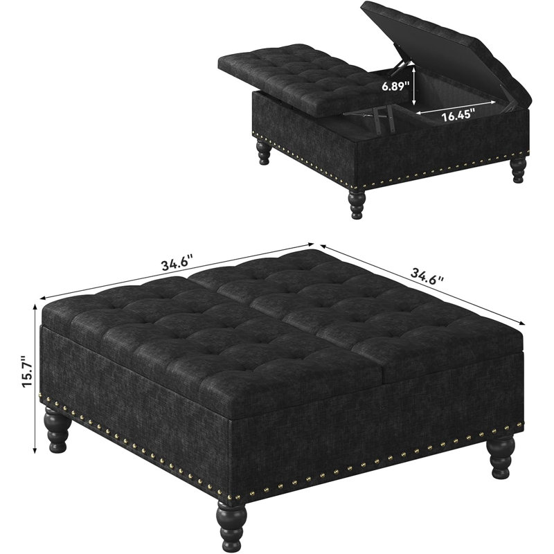 Coffee Table WIth Versatile Lift-Top, Multi-Function Storage Bench and Coffee Table in Chenille for Living Room or Bedroom, Easy-to-Assemble(Black)