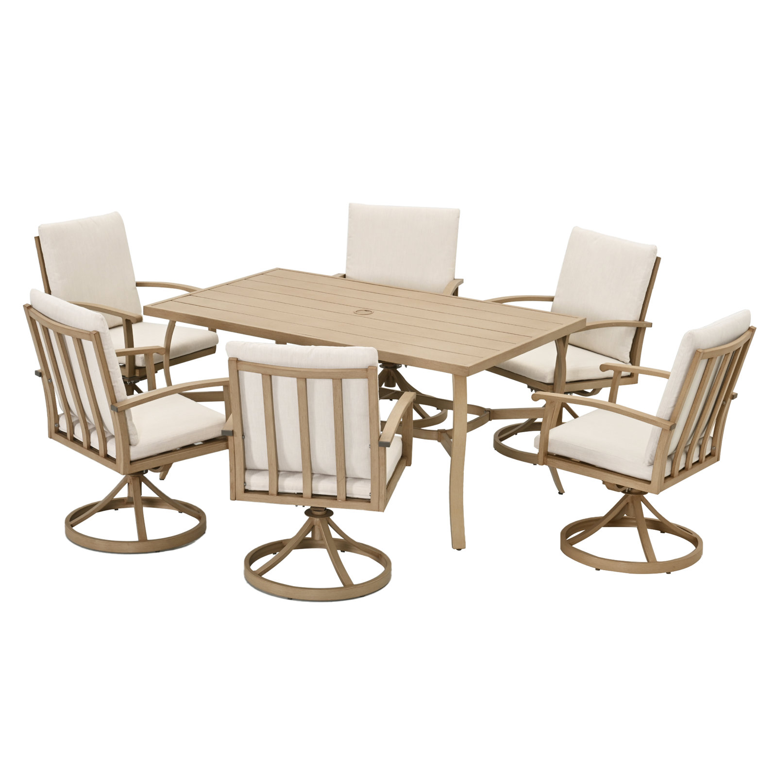 Whittlesey Rectangular Aluminum Dining Set with Cushions, Beige, 6
