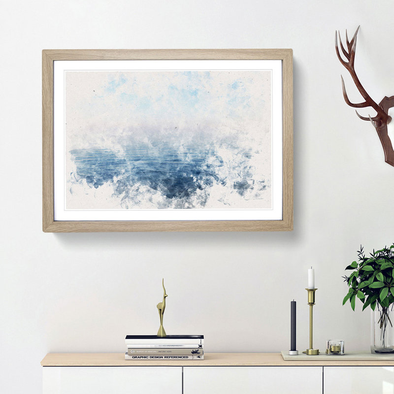 Calm Horizon - Single Picture Frame Rectangle Painting on MDF, 40cm H x 60cm W x 2cm D, Oak Framed