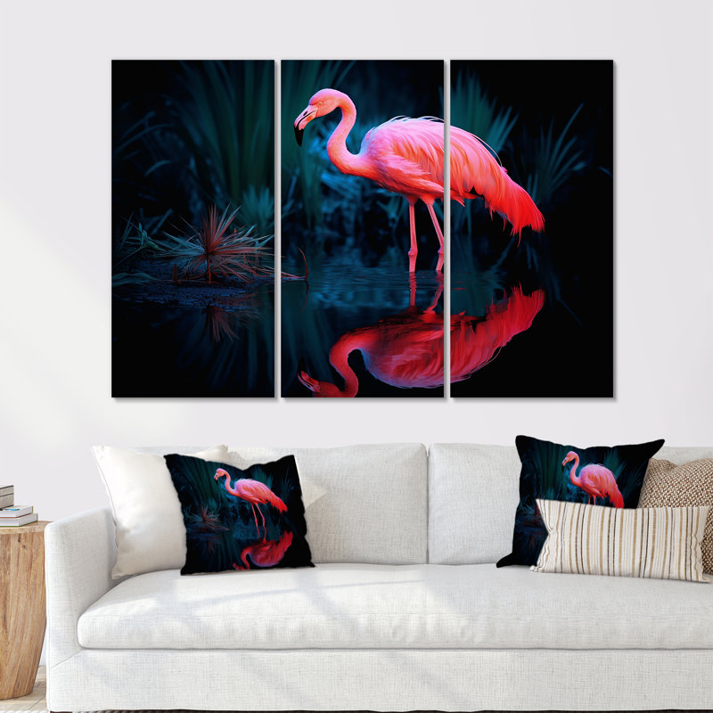 «Pink Flamingo Paradise II», ensemble d'art sur toile, H 40 po x l 60 po