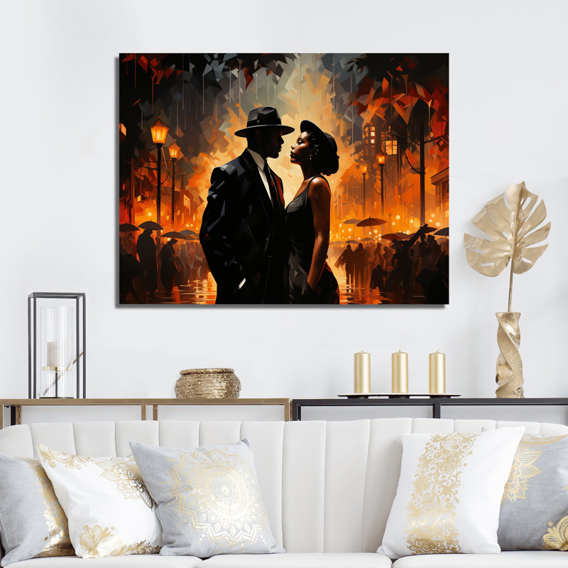 Noir et orange Harlem Renaissance Jazz Couple - art mural Harlem Renaissance, Toile tendue, H 30 po x l 40 po x P 1,5 po