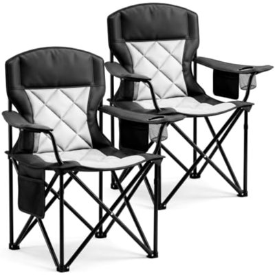 Chaise de camping robuste pour adultes, pliable et rembourrée, pouvant supporter jusqu'à 150 kg | 2 porte-gobelets et 2 poches latérales, chaise de jardin portative idéale pour le parc, le camping, la pêche et le sport, structure en acier allié, tissu Oxford 600D