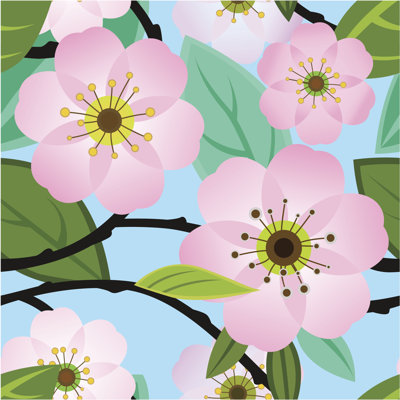 Cherry Blossom Seamless Pattern - Wrapped Canvas Print