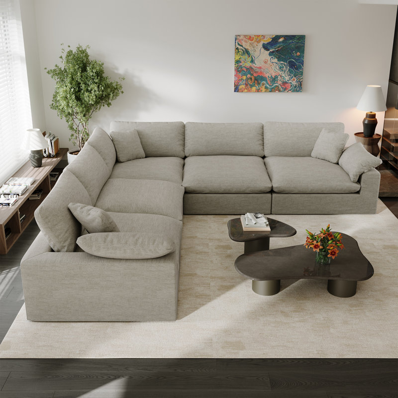 Anfa 5 - Piece Upholstered Sectional Sofa Oversize Deep Seat Couch, Cloud Modular Sectional Sofa Couch for Living Room Bedroom