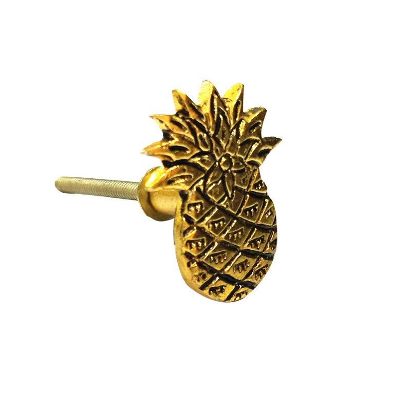 Set of 6 Gold Pineapple Novelty Metal Cabinet Knobs