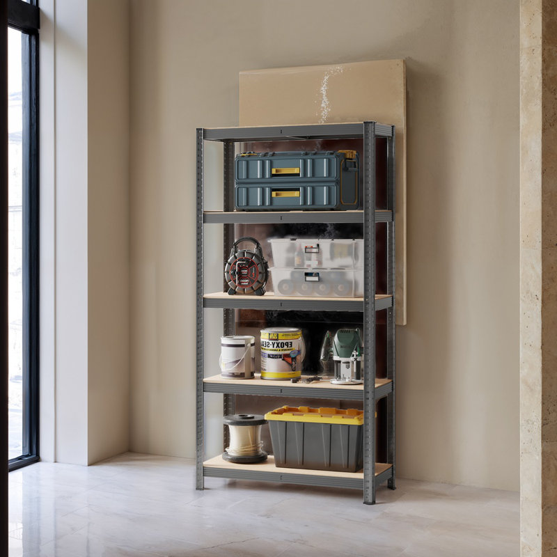 Kris Metal Height -Adjustable Shelving Unit, 200cm H x 40cm W x 90cm D, Grey