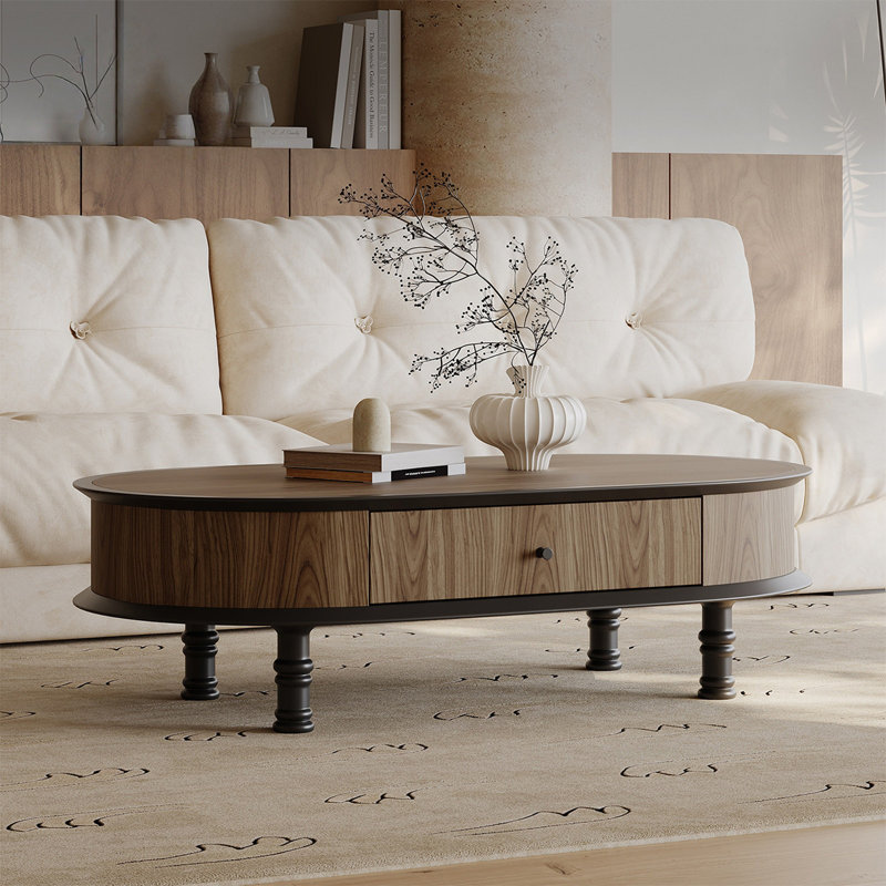 Table basse ovale en bois manufacturé brun