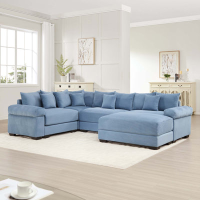 Canapé modulaire convertible surdimensionné en velours côtelé 4 places avec 1 repose-pieds et 13 coussins décoratifs pour le salon